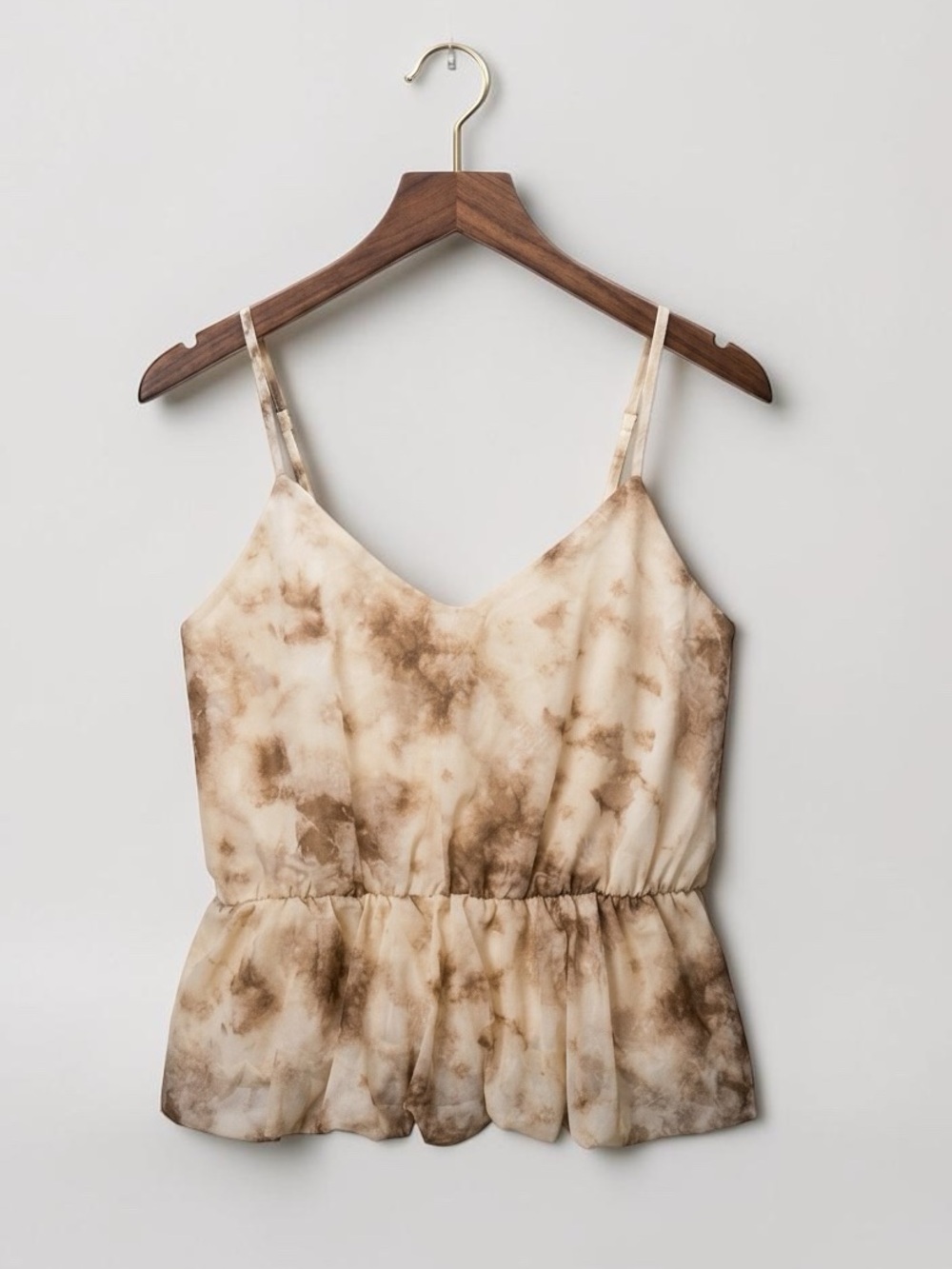 Moon River NWT Tie Dye Peplum Cami Top Brown Cream Size S